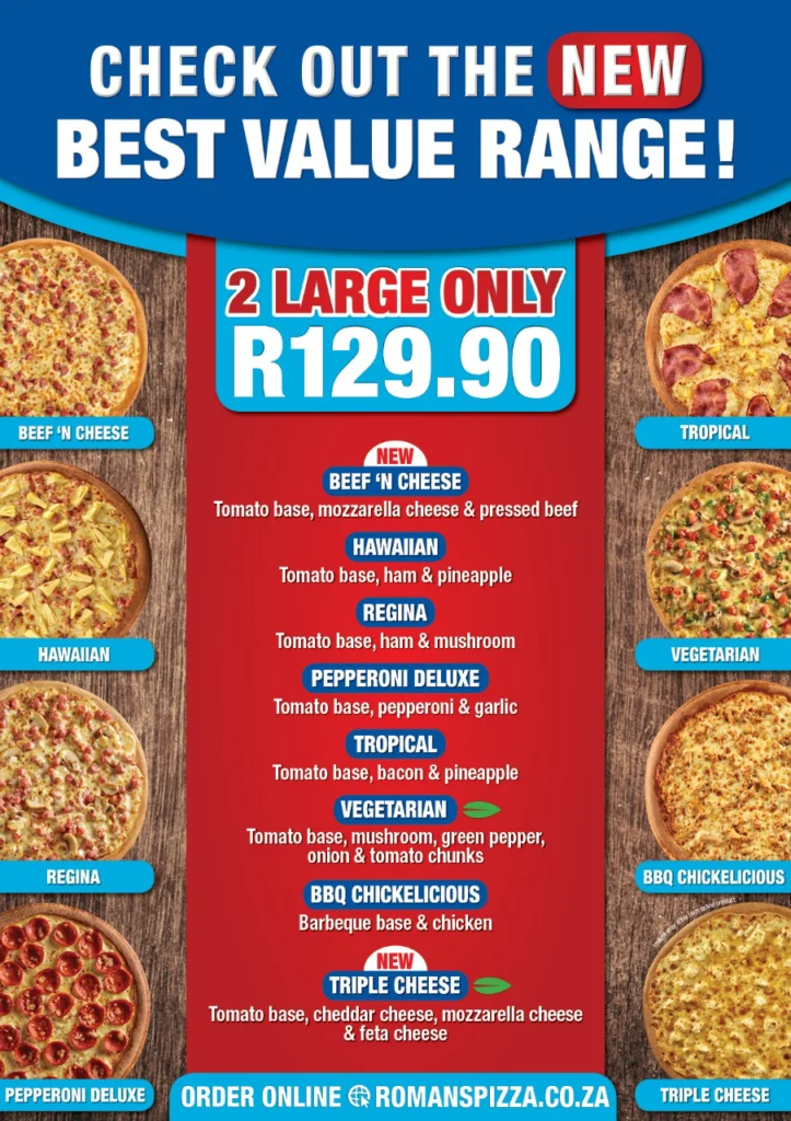 Roman's Pizza Menu with Prices in South Africa 2025